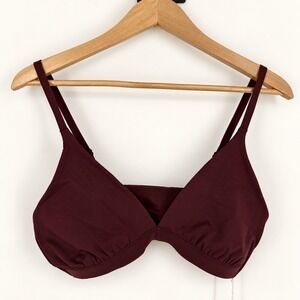 NEW Athleta Large Bralette Vitaform Plunge Spiced Cabernet Maroon Minimalist Lux